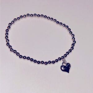 Silver beaded heart charm bracelet